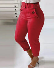 Load image into Gallery viewer, Pocket Design Belted High Waist Casual Pants