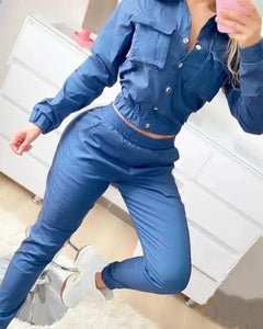 Pocket Design Top & Flared Pants Set