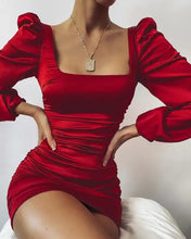 Load image into Gallery viewer, Puffed Sleeve Ruched Backless Bodycon Dress