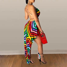 Load image into Gallery viewer, Rainbow Striped Sexy Irregular Spaghetti Strap Backless Dress