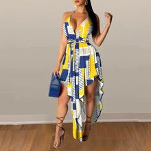 Load image into Gallery viewer, Rainbow Striped Sexy Irregular Spaghetti Strap Backless Dress