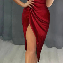 Load image into Gallery viewer, Ruched High Slit Wrap Dress