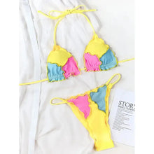 Load image into Gallery viewer, Ruffled Frill Patchwork Two Pieces Bikini Set