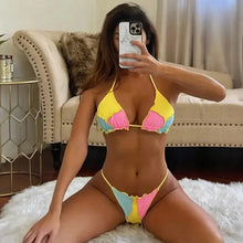 Load image into Gallery viewer, Ruffled Frill Patchwork Two Pieces Bikini Set