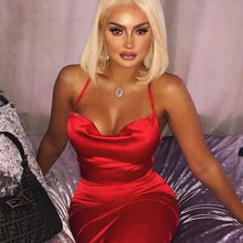 Load image into Gallery viewer, Satin Bodycon Cami Midi Dress With Spaghetti Straps