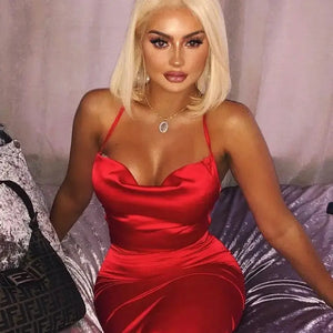 Satin Bodycon Cami Midi Dress With Spaghetti Straps