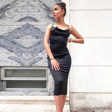 Load image into Gallery viewer, Satin Bodycon Cami Midi Dress With Spaghetti Straps