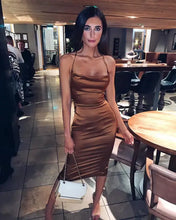 Load image into Gallery viewer, Satin Bodycon Cami Midi Dress With Spaghetti Straps