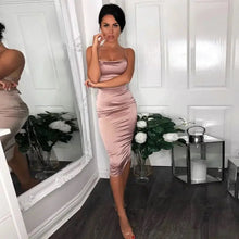 Load image into Gallery viewer, Satin Bodycon Cami Midi Dress With Spaghetti Straps