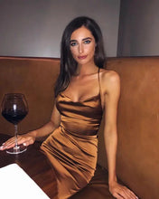 Load image into Gallery viewer, Satin Bodycon Cami Midi Dress With Spaghetti Straps