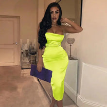 Load image into Gallery viewer, Satin Bodycon Cami Midi Dress With Spaghetti Straps
