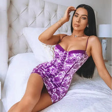 Load image into Gallery viewer, Satin Print Floral Dress Spaghetti Straps Push Up Padded Dress