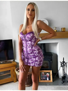 Satin Print Floral Dress Spaghetti Straps Push Up Padded Dress