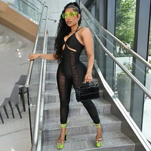 Load image into Gallery viewer, Sheer Mesh Cutout Front Ruched Skinny Jumpsuit