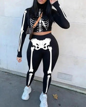 Load image into Gallery viewer, Skeleton Print Crop Top &amp; High Waist Pants Set