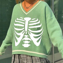 Load image into Gallery viewer, Skeleton Print Long Sleeve V-neck Pullover Top