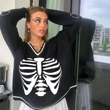 Load image into Gallery viewer, Skeleton Print Long Sleeve V-neck Pullover Top