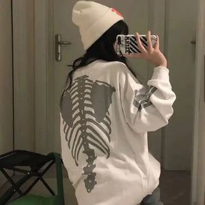 Skeleton Print Round Collar Loose E-girl Aesthetic Hoodie