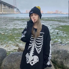Load image into Gallery viewer, Skeleton Print Round Collar Loose E-girl Aesthetic Hoodie