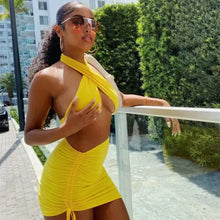 Load image into Gallery viewer, Sleeveless Halter Off Shoulder Crop Top &amp; Ruched Skirt