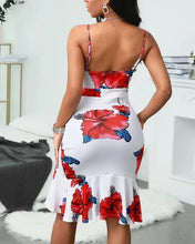 Load image into Gallery viewer, Sleeveless Spaghetti Strap Floral Print Slit Ruffles Dress