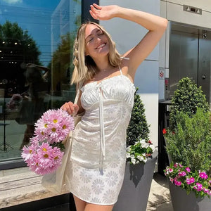 Sleeveless Tie Up Front Suspender Mini Dress