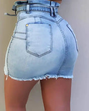Load image into Gallery viewer, Slim Fit High Waist Button Design Fringe Hem Denim Skirt