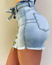 Load image into Gallery viewer, Slim Fit High Waist Button Design Fringe Hem Denim Skirt