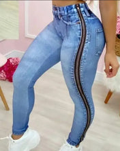 Load image into Gallery viewer, Slinky Zipper Design Denim Pants