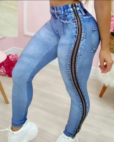 Slinky Zipper Design Denim Pants