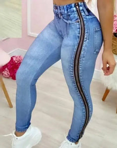 Slinky Zipper Design Denim Pants