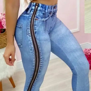 Slinky Zipper Design Denim Pants