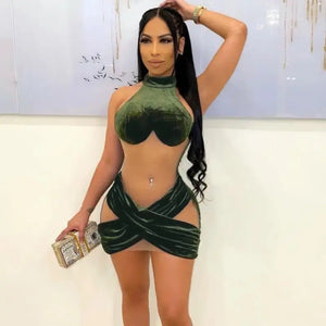 Solid Sleeveless Sheer Mesh Patchwork Bodycon Dress