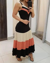 Load image into Gallery viewer, Spaghetti Strap Colorblock Ruched Ruffles Maxi Dress