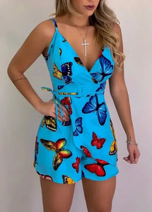 Spaghetti Strap Floral Print Romper