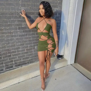 Spaghetti Strap Hollow Out Bandage Backless Bodycon Drees