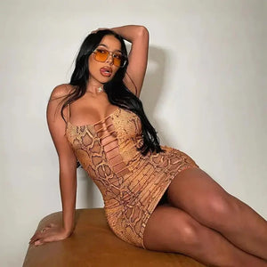 Spaghetti Strap Hollow Snakeskin Bodycon Cocktail Dress