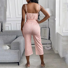 Load image into Gallery viewer, Spaghetti Strap Striped Slinky Belted Jumpsuit