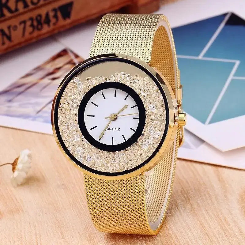 Stainless Steel Rose Gold Quartz Rhinestone Watch