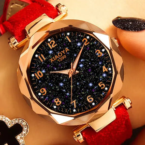 Stars & Sky Dial Clock Luxury Rose Gold Quartz Wrist Watch