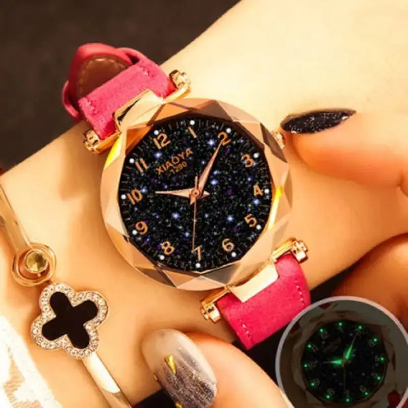 Stars & Sky Dial Clock Luxury Rose Gold Quartz Wrist Watch