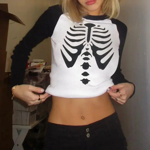 Sternum Print Raglan Long Sleeve Crop Top