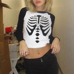 Sternum Print Raglan Long Sleeve Crop Top