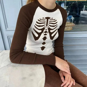 Sternum Print Raglan Long Sleeve Crop Top