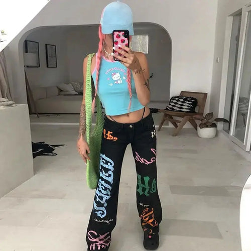 Streetwear Letter Emo Print Jeans