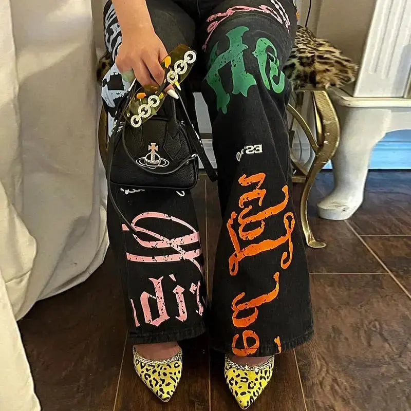 Streetwear Letter Emo Print Jeans