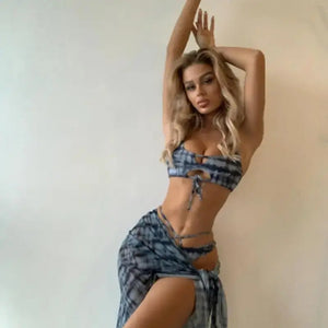 Summer Lace-up Padded Three Piece Bikini