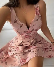 Load image into Gallery viewer, Thick Strap V Cut Print Mini Dress