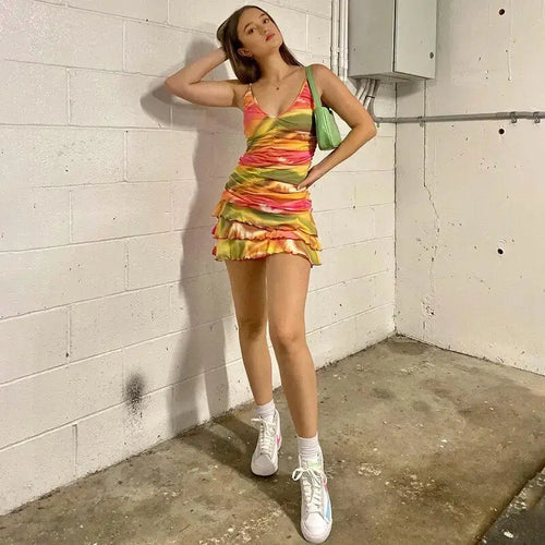 Tie Dyed Layered Ruffles Sundress