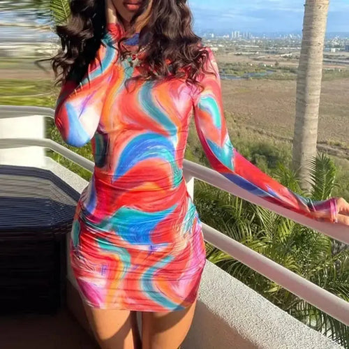 Tie Dyed Wave Ripple Print Bodycon Dress